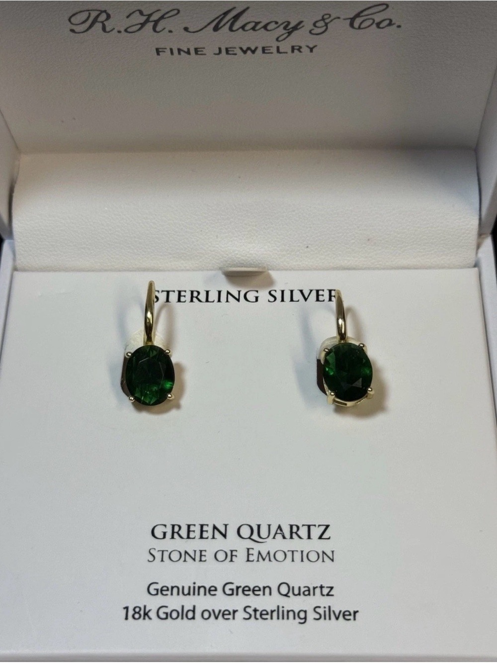 Green Quartz Drop Earrings in 18k Gold over Sterling Silver